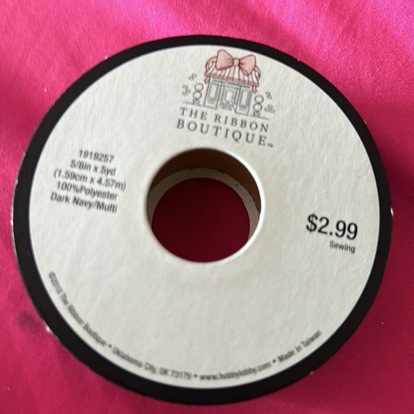 5/8 x 5 yards Dark Navy/Multi sewing ribbon. - Picture 2 of 2